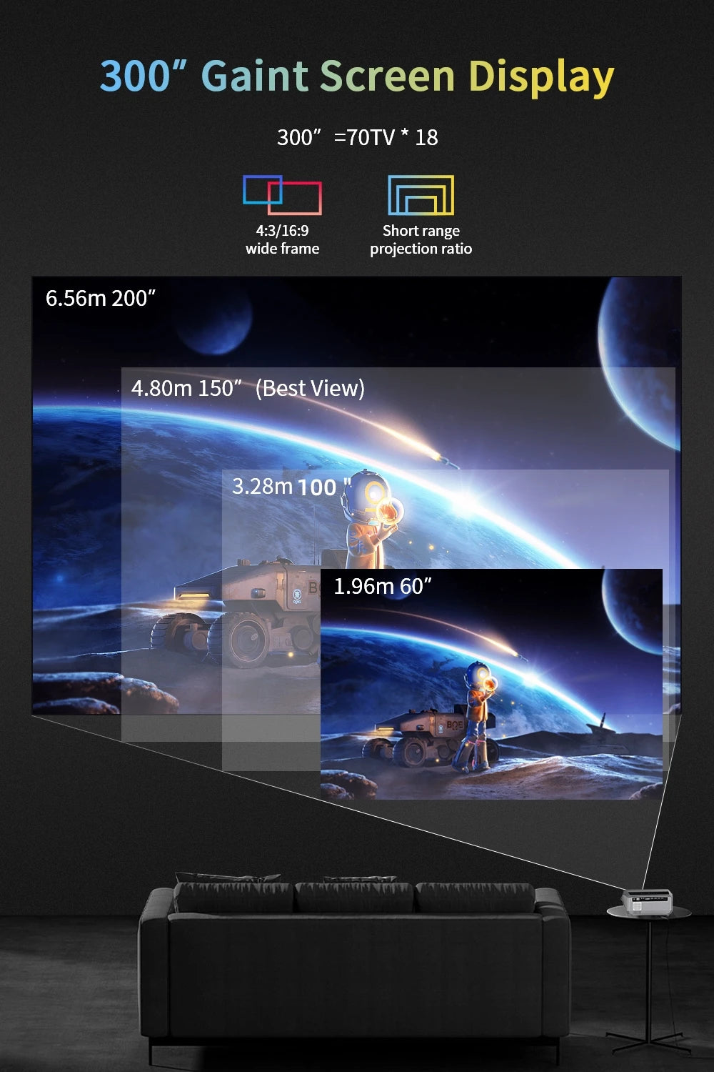 4K 3500 ANSI native full hd video projector 2.4+5G wifi auto focus android TV movies video projector NFC daytime home theater