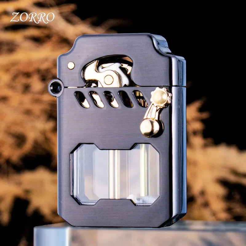 2025 New Zorro Kerosen Lighter Cyber Mecha Transparent Bin Rocker Cool Classic Torrens Tide Men Lighters Wholesale