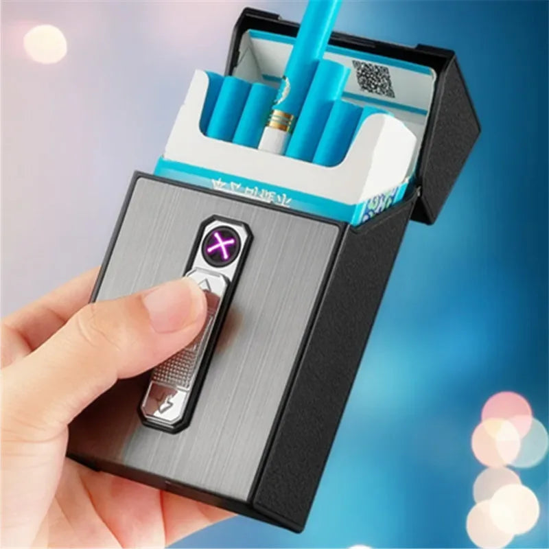 20 Thick Double Arc Pulse USB Charging Lighter Waterproof Moisture Resistant Cigarette Case for Outdoor Smoking Use