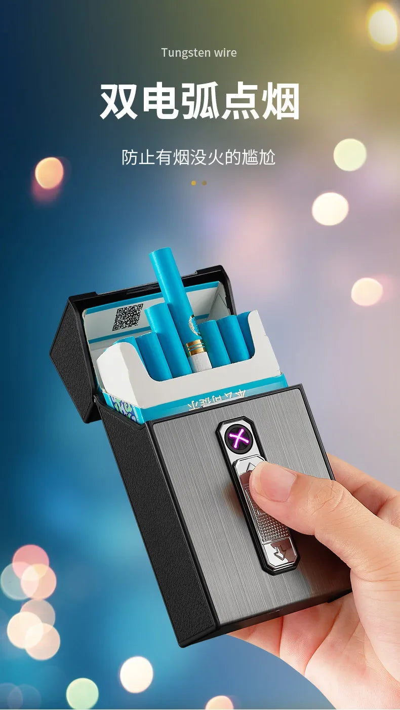 20 Thick Double Arc Pulse USB Charging Lighter Waterproof Moisture Resistant Cigarette Case for Outdoor Smoking Use