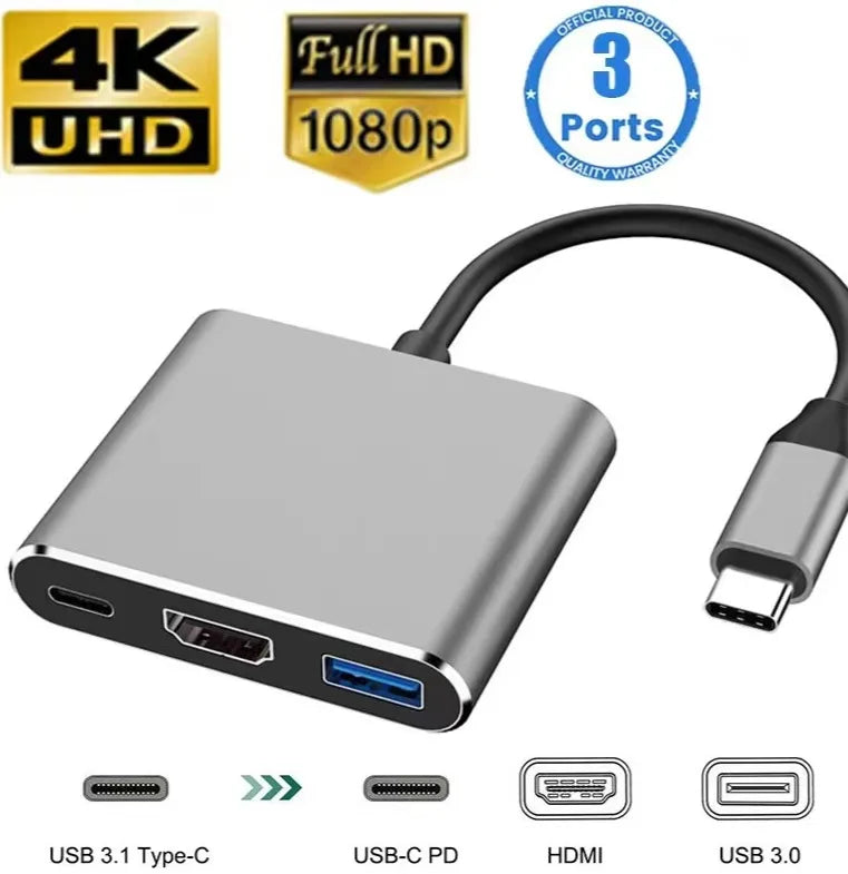 3-in-1 USB-C Hub:type-c 3 in 1 PD100W+HDMI(4K/30Hz)+USB3.0