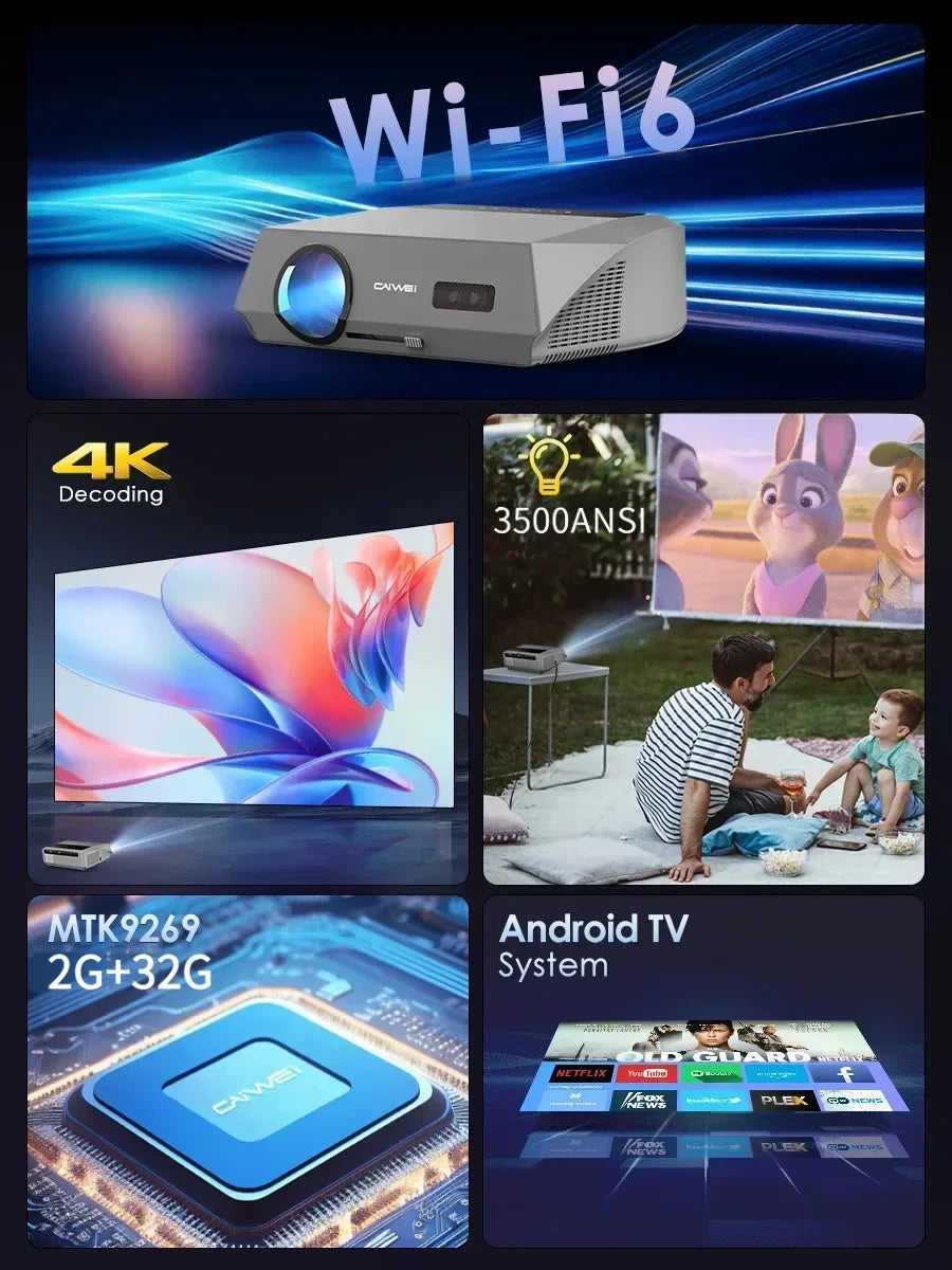4K 3500 ANSI native full hd video projector 2.4+5G wifi auto focus android TV movies video projector NFC daytime home theater