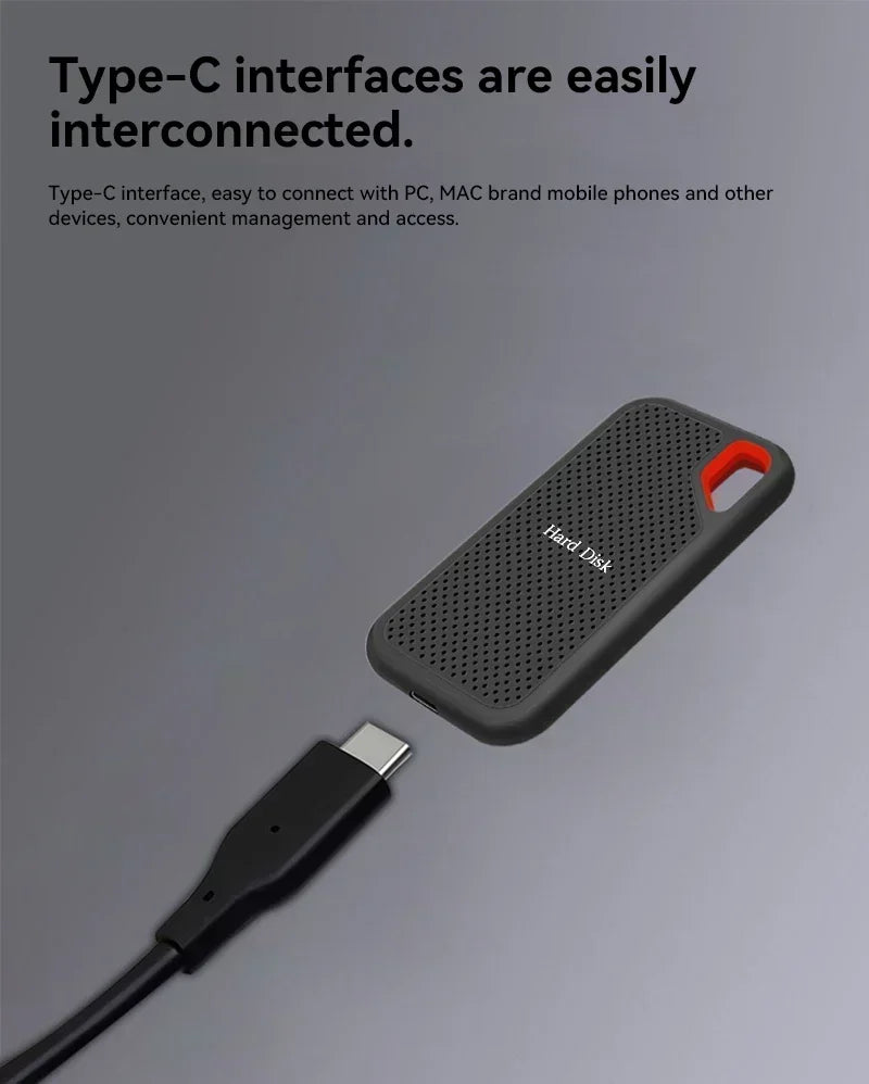 External Hard Drive 1TB Portable SSD 2TB High-speed Solid-state Drive 64TB Large Capacity Hard Drive for Laptops/PC/Phones/MAC