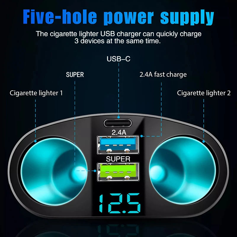 1pcs 120W QC3.0 Car Charger 12V/24V Dual USB Power Adapter Fast Charging Car Lighter Socket For Most Auto Car Accessory