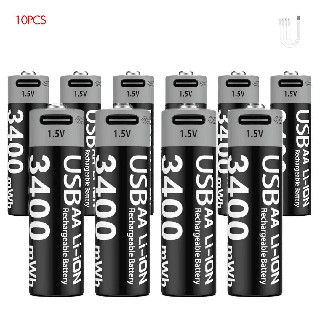 Kuugro Li-ion AAA and AA Rechargeable Batteries USB Lithium-ion 3400mWh 1.5V AA Rechargeable Batteries+1100mWh 1.5V AAA Battery