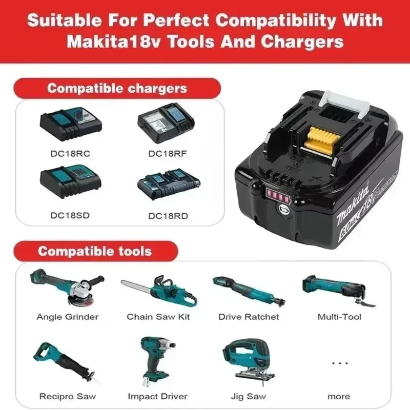 100% Origina New 18V Makita 5Ah 6Ah 9Ah Powerful tool battery+charger, For DDF487 lithium rechargeable impact drill household