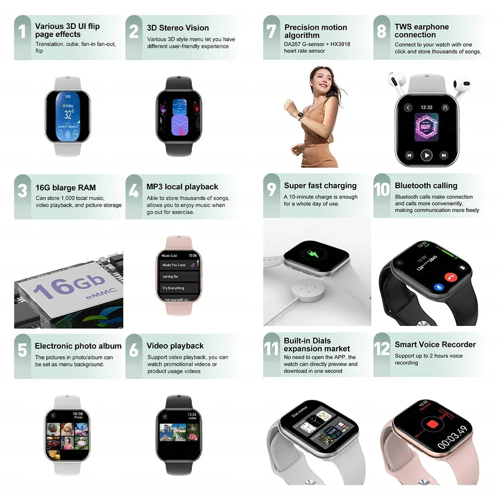 2026 New Original for Apple DT Watch 10 Smart Watch Men AMOLED 4GB Memory Music 3D Surround BT Call Waterproof smart watch Woman