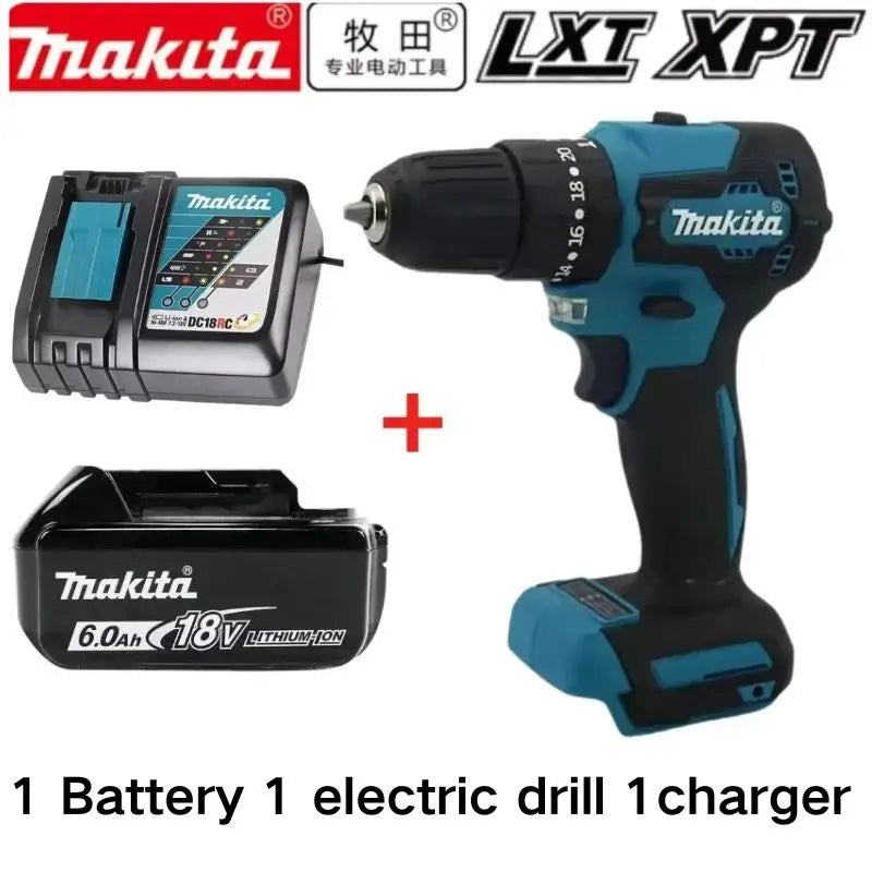 100% Origina New 18V Makita 5Ah 6Ah 9Ah Powerful tool battery+charger, For DDF487 lithium rechargeable impact drill household
