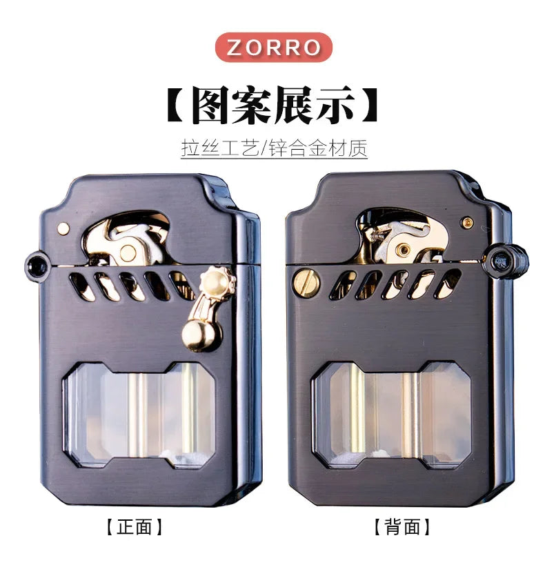 2025 New Zorro Kerosen Lighter Cyber Mecha Transparent Bin Rocker Cool Classic Torrens Tide Men Lighters Wholesale