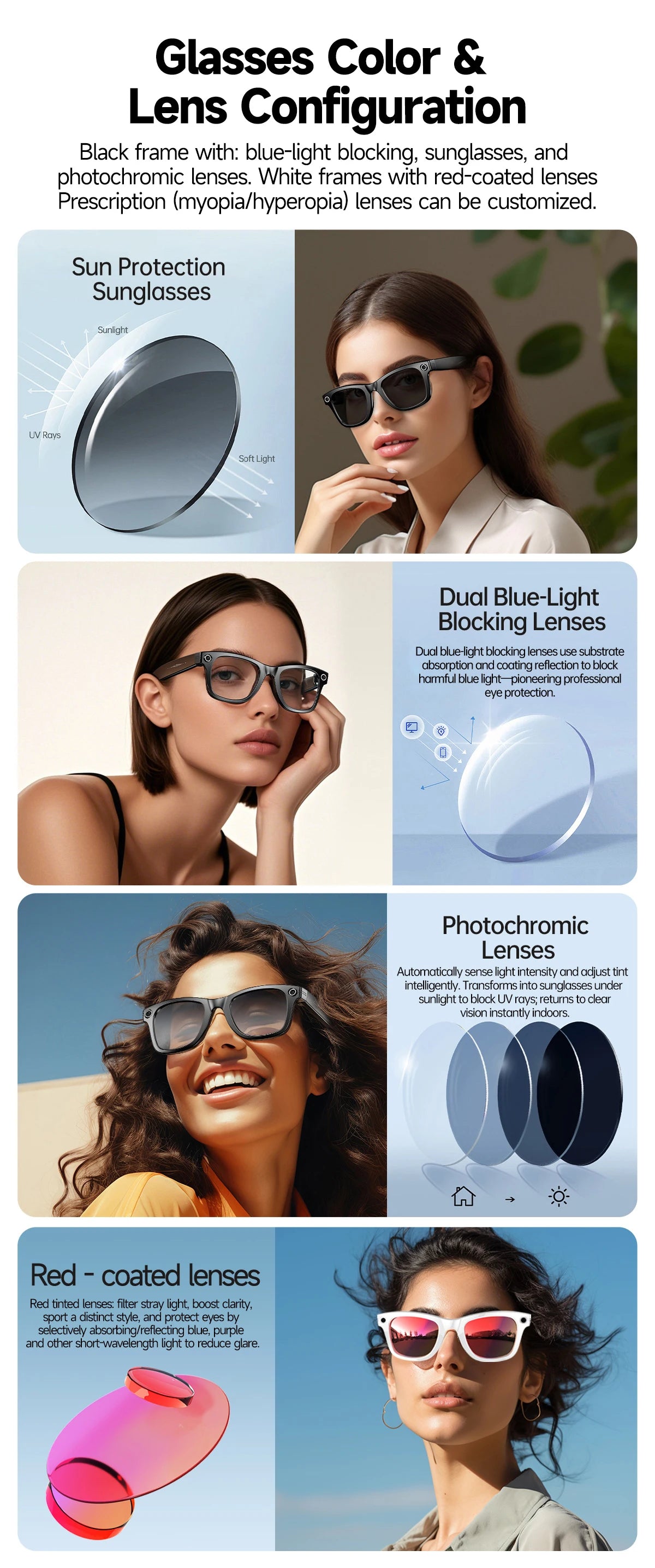2025 New Travel Study Smart Glasses Men 800W HD Pixel Camera Video Recording WIFI Transmission Adjustable Prescription Glasses
