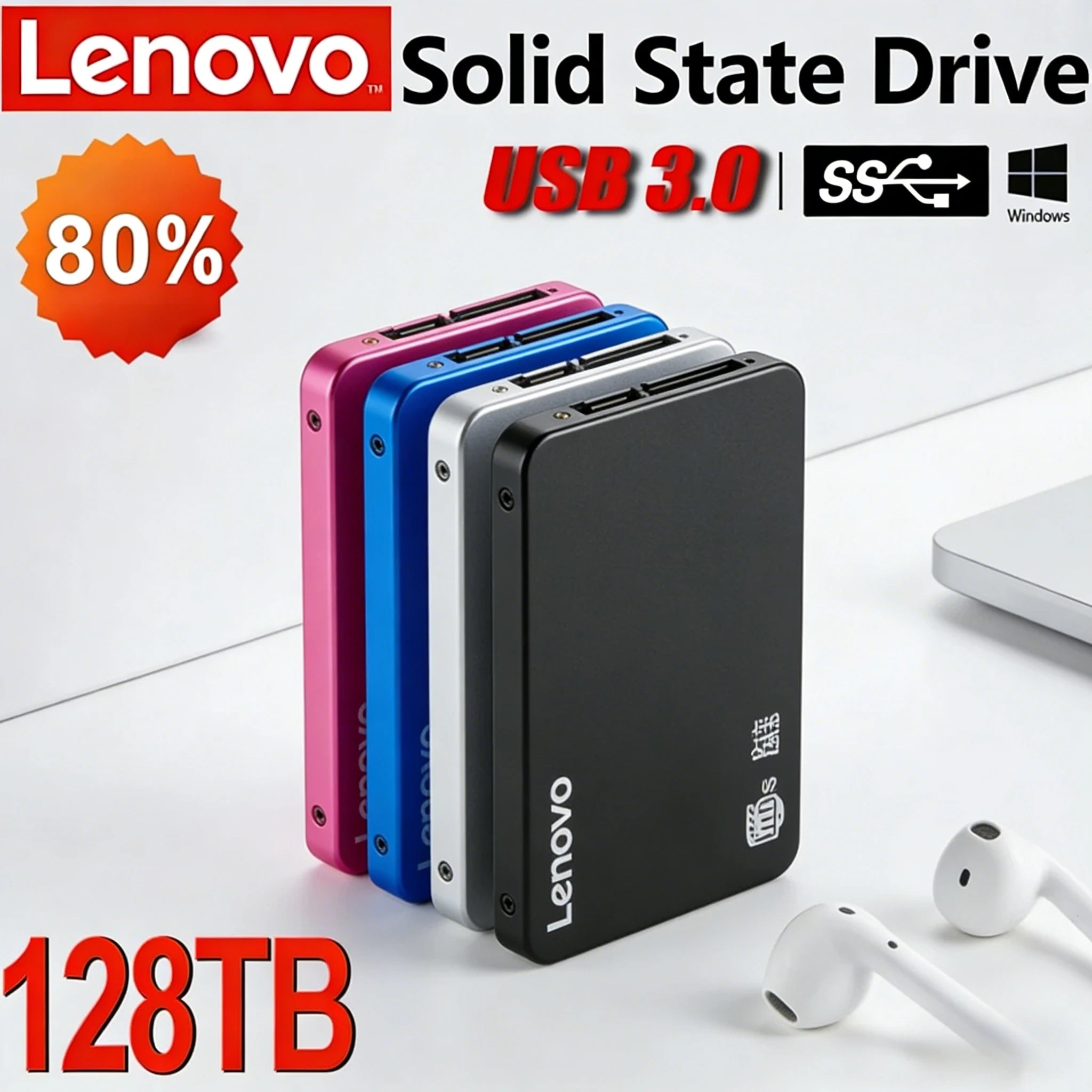 Lenovo XIAGAI 128TB High-speed SSD USB 3.0 Enclosure Mobile Hard Drive Cases for SD External Storage HDD Box With for Laptops