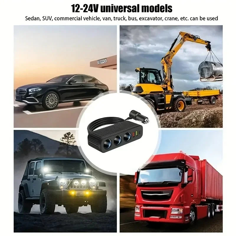 120W USB Car Charger 4-in-1 Multifunctional Socket Cigarette Lighter Quick Charge Power Adapter for iPhone Mobile Phone Charger