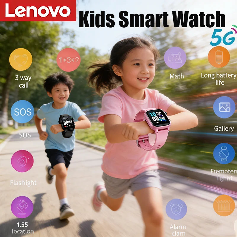 Lenovo Kids Smart Watch SOS GPS 5G Smart Watch Camera Waterproof Watch Location Sim Card Call Camera Gift For IOS Android New