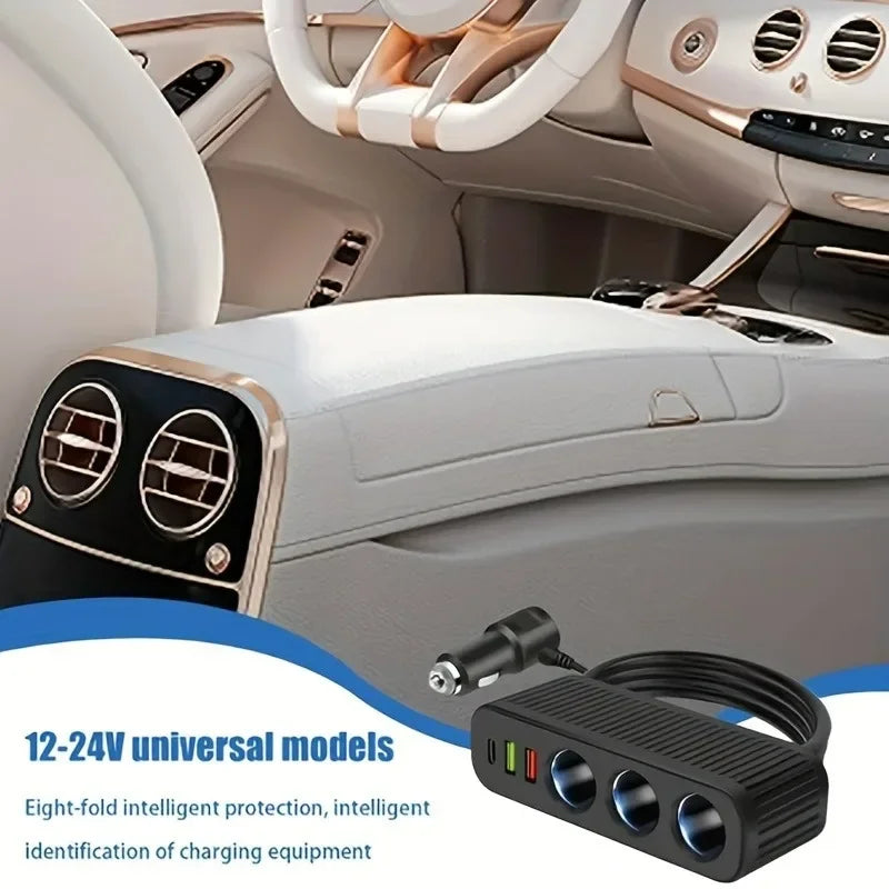 120W USB Car Charger 4-in-1 Multifunctional Socket Cigarette Lighter Quick Charge Power Adapter for iPhone Mobile Phone Charger