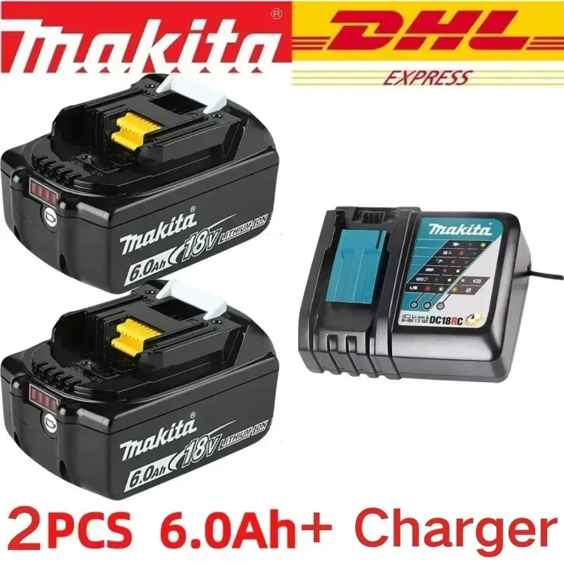100% Origina New 18V Makita 5Ah 6Ah 9Ah Powerful tool battery+charger, For DDF487 lithium rechargeable impact drill household