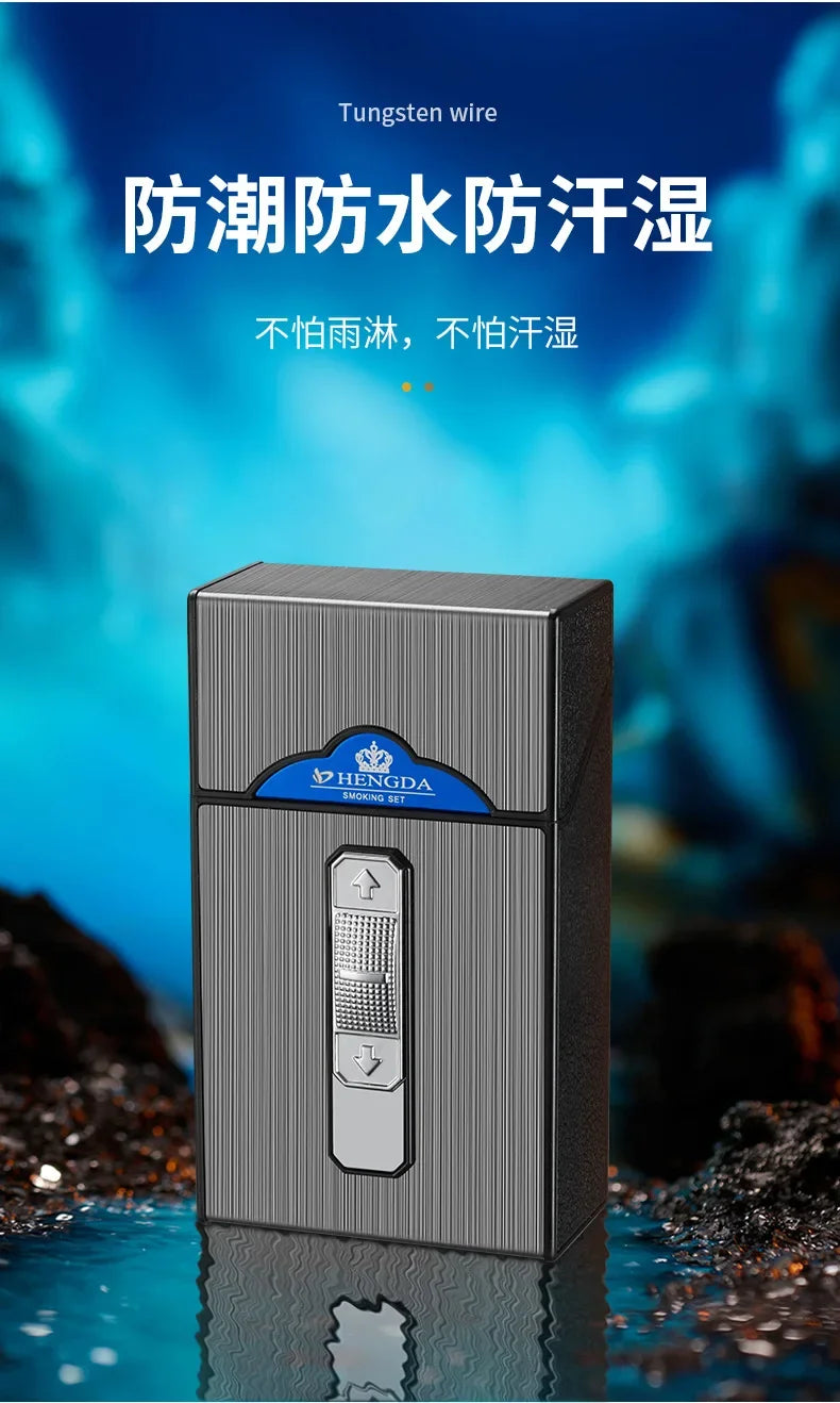 20 Thick Double Arc Pulse USB Charging Lighter Waterproof Moisture Resistant Cigarette Case for Outdoor Smoking Use