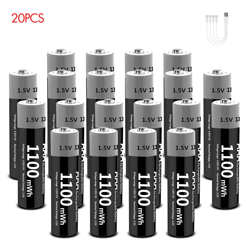 Kuugro Li-ion AAA and AA Rechargeable Batteries USB Lithium-ion 3400mWh 1.5V AA Rechargeable Batteries+1100mWh 1.5V AAA Battery