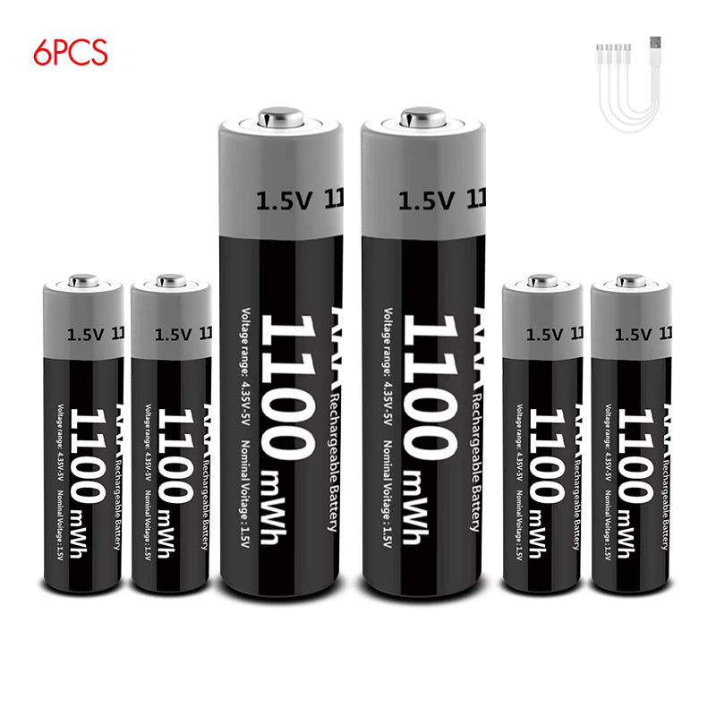 Kuugro Li-ion AAA and AA Rechargeable Batteries USB Lithium-ion 3400mWh 1.5V AA Rechargeable Batteries+1100mWh 1.5V AAA Battery