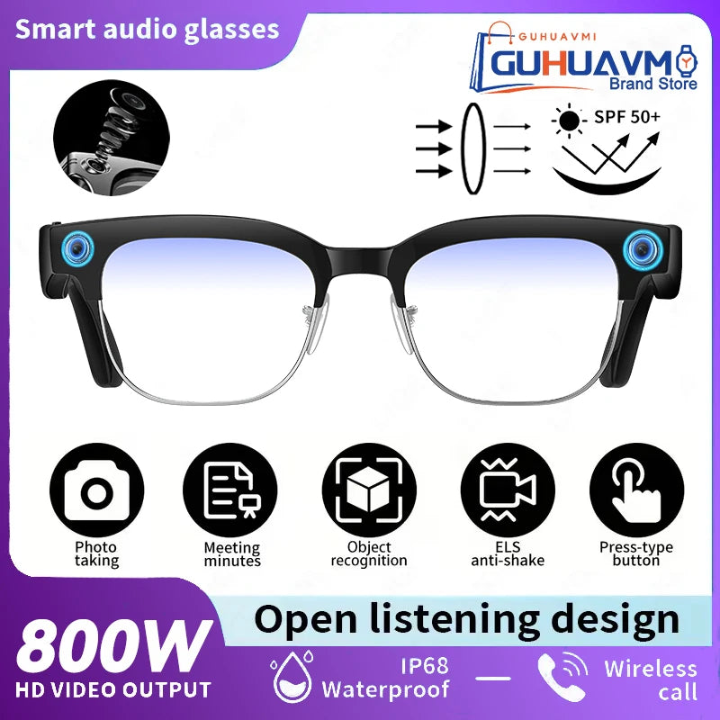 New 1200P HD Smart Glasses With 800W Ultra-Wide Camera Video Recording 4GB AI Photo Recognition Bluetooth Call Translation Voice
