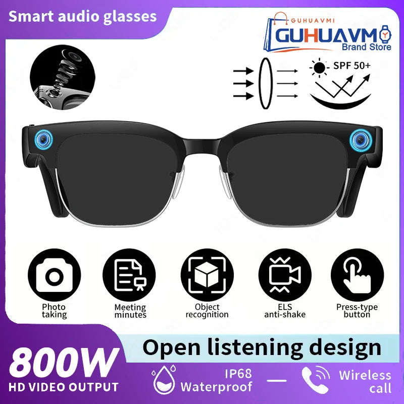New 1200P HD Smart Glasses With 800W Ultra-Wide Camera Video Recording 4GB AI Photo Recognition Bluetooth Call Translation Voice