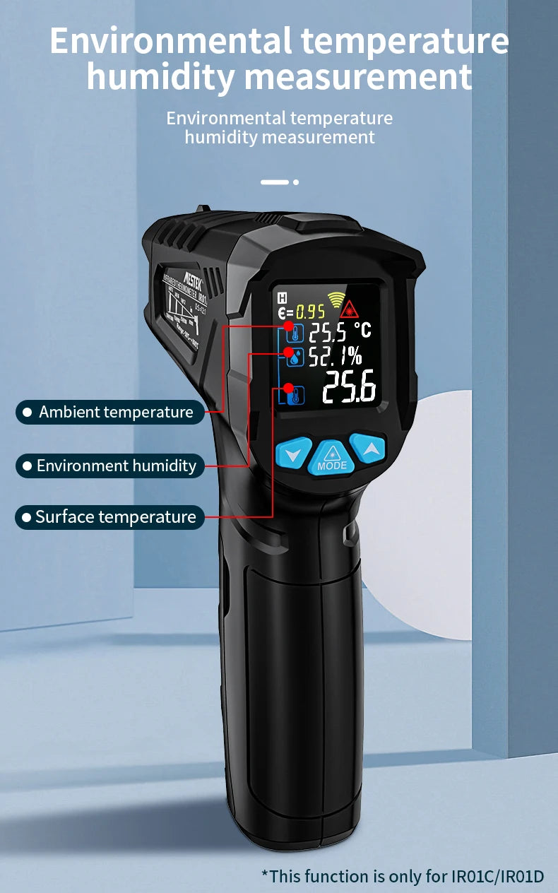 -50 to 800 Degree Mestek Digital Infrared Thermometer Laser Temperature Meter Non-contact Pyrometer Hygrometer IR Thermometer