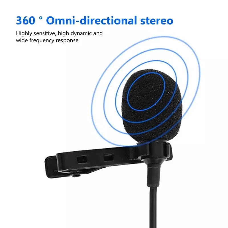 1.5m Mini Portable Lavalier Microphone Condenser Clip-on Lapel Mic Wired USB 3.5mm Type C Microphone For Laptop PC DSLR Camera
