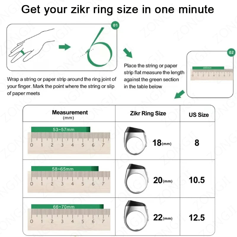 2025 IQibla Smart Zikr Ring Praise Tasbih Tally Electronic Digital Counter Time Vibration Reminder Waterproof