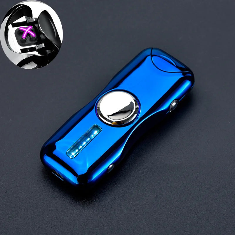 New Unusual Fidget Spinner Electric Double Arc Metal Lighter LED Light Plasma Pulse Flameless Igniter USB Charging Creative Gift