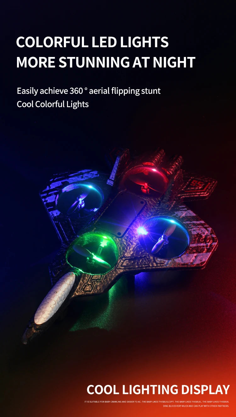 2.4G remote control fighter electric foam glider stunt tumbling UAV hovering helicopter with LED colorful lights aircraft model