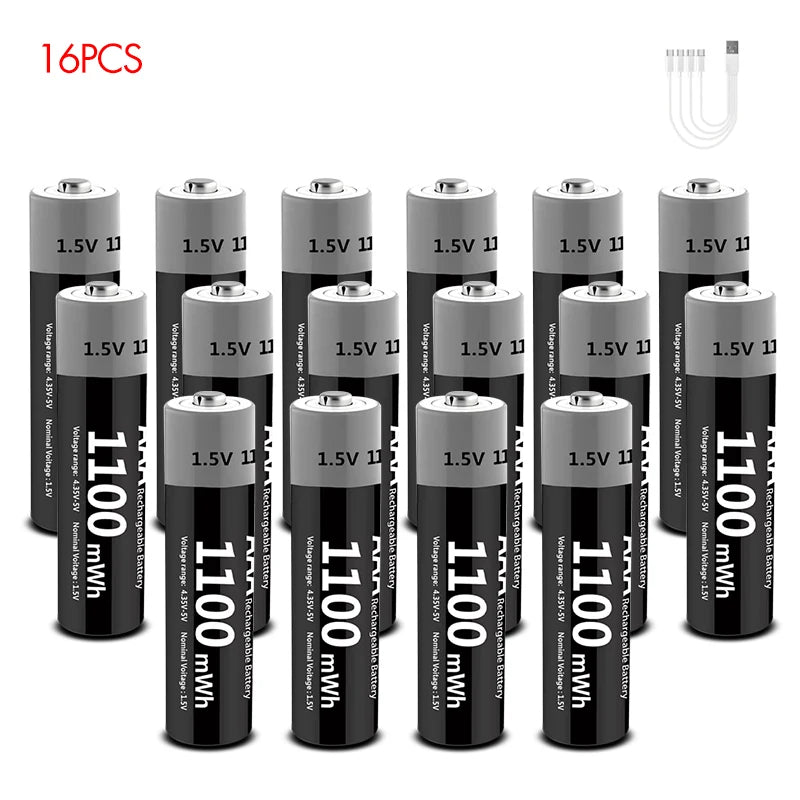 Kuugro Li-ion AAA and AA Rechargeable Batteries USB Lithium-ion 3400mWh 1.5V AA Rechargeable Batteries+1100mWh 1.5V AAA Battery