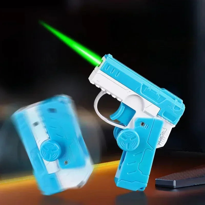 Multi functional folding dual form decompression gyro gun shaped lighter with creative deformation and windproof red flame
