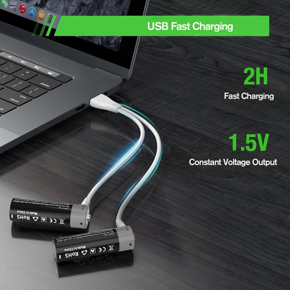 Kuugro Li-ion AAA and AA Rechargeable Batteries USB Lithium-ion 3400mWh 1.5V AA Rechargeable Batteries+1100mWh 1.5V AAA Battery
