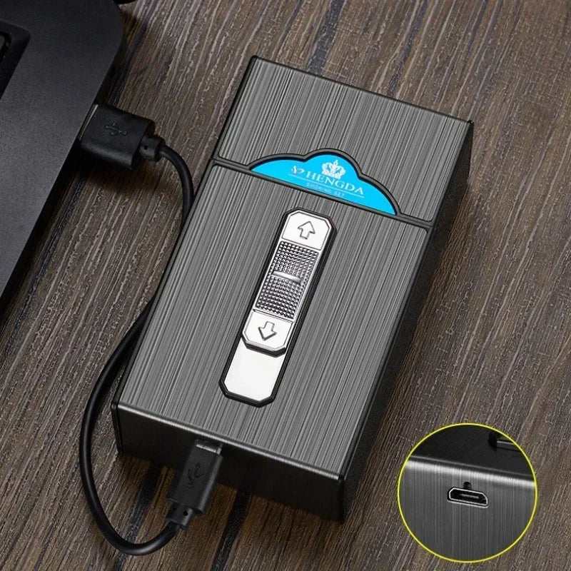 20 Thick Double Arc Pulse USB Charging Lighter Waterproof Moisture Resistant Cigarette Case for Outdoor Smoking Use