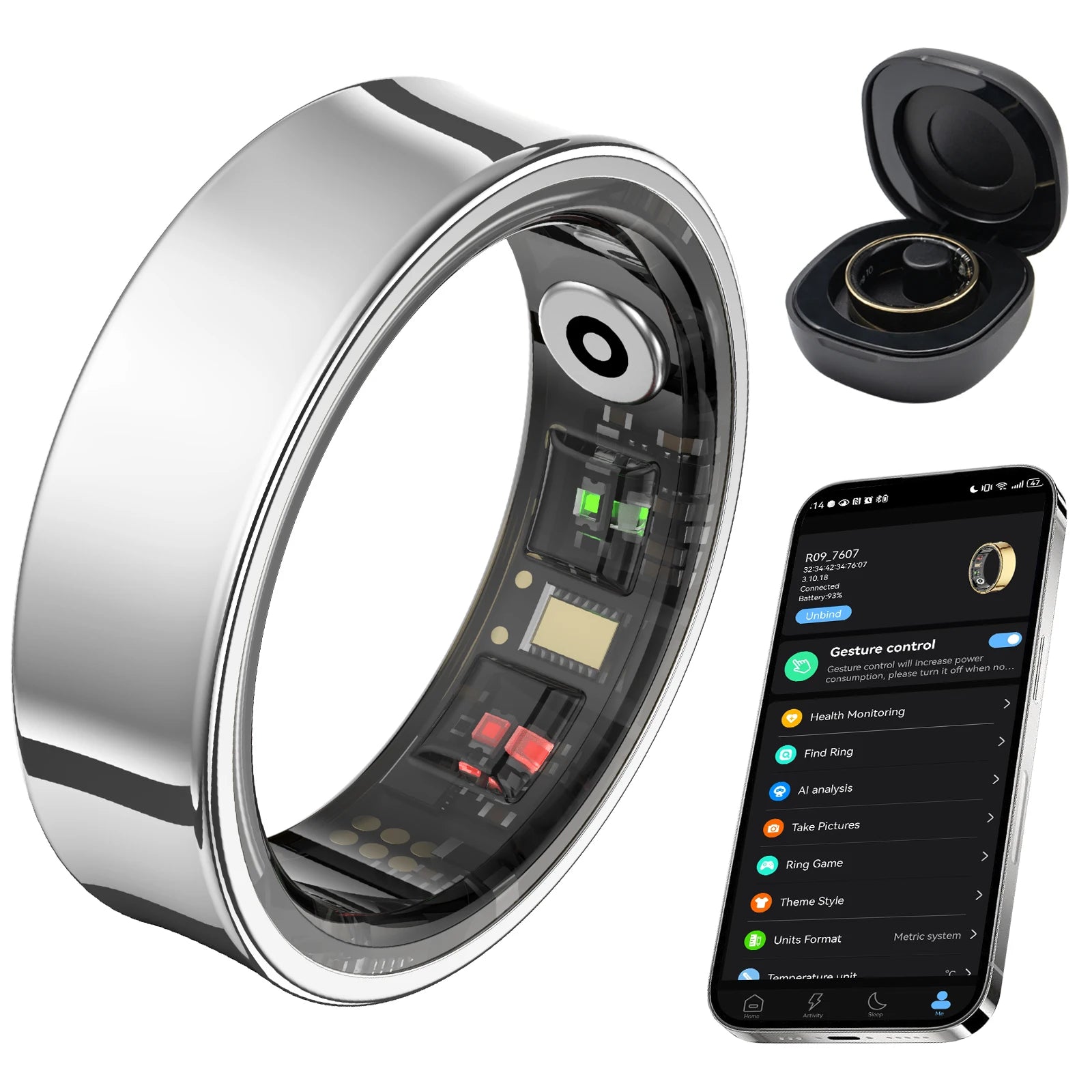 Amovan Smart Ring Premium Temperature Remote Control Sports Sleep Health Fitness Fasion Ring for Samsung iOS Phone for Woman Man