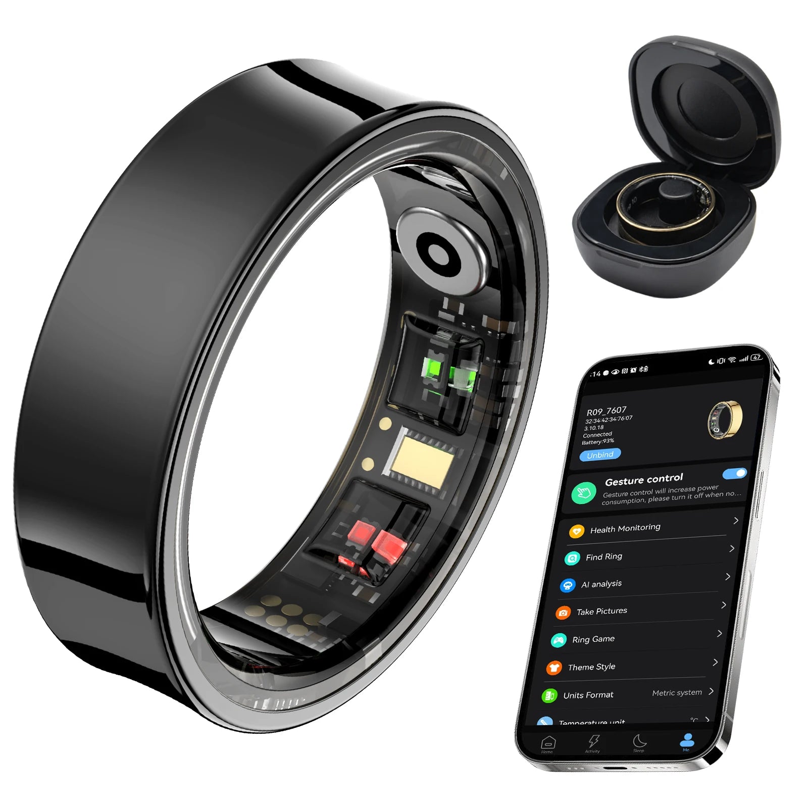 Amovan Smart Ring Premium Temperature Remote Control Sports Sleep Health Fitness Fasion Ring for Samsung iOS Phone for Woman Man
