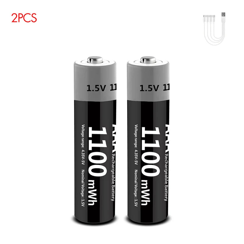 Kuugro Li-ion AAA and AA Rechargeable Batteries USB Lithium-ion 3400mWh 1.5V AA Rechargeable Batteries+1100mWh 1.5V AAA Battery