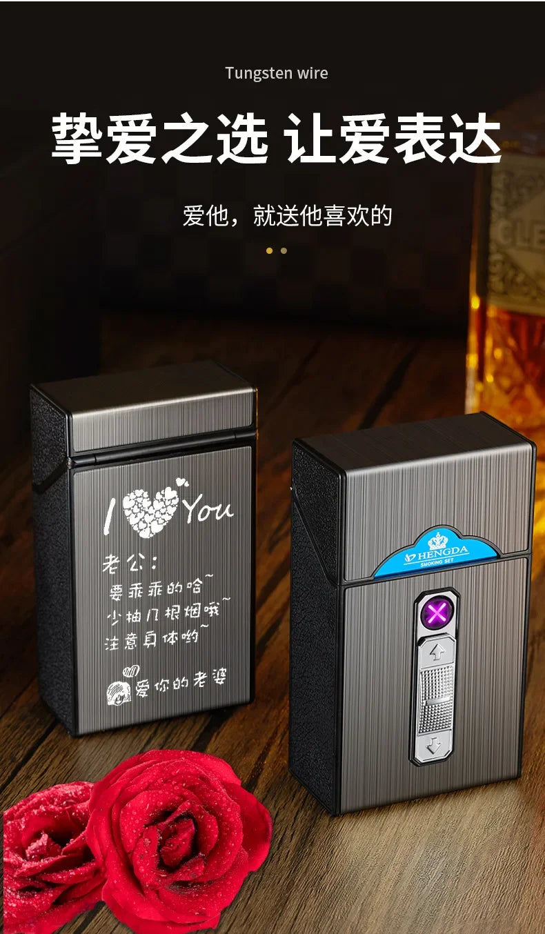 20 Thick Double Arc Pulse USB Charging Lighter Waterproof Moisture Resistant Cigarette Case for Outdoor Smoking Use