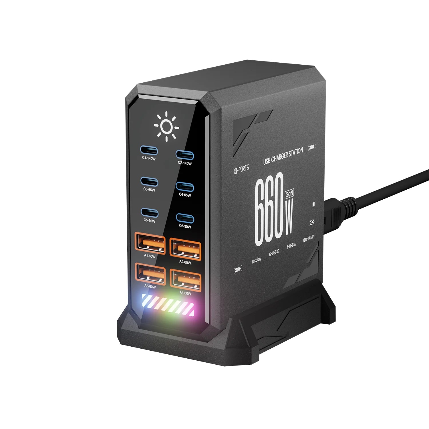 660W GaN USB C Charger Station 10 Port Fast Charger Type C PD3.1 PD3.0 PPS Quick Charger For Macbook Pro iPad iPhone 16 Samsung