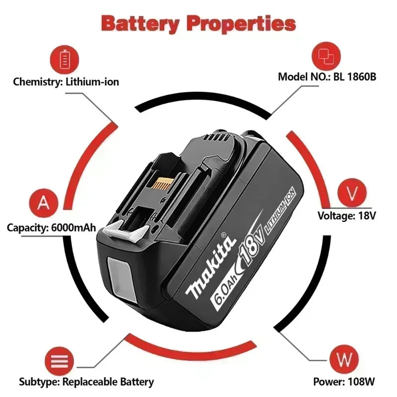 Makita 18V 6.0Ah Battery Original Lithium ion Rechargeable Battery 18V 6000mAh Replacement Battery BL1860 BL1850 BL1860B