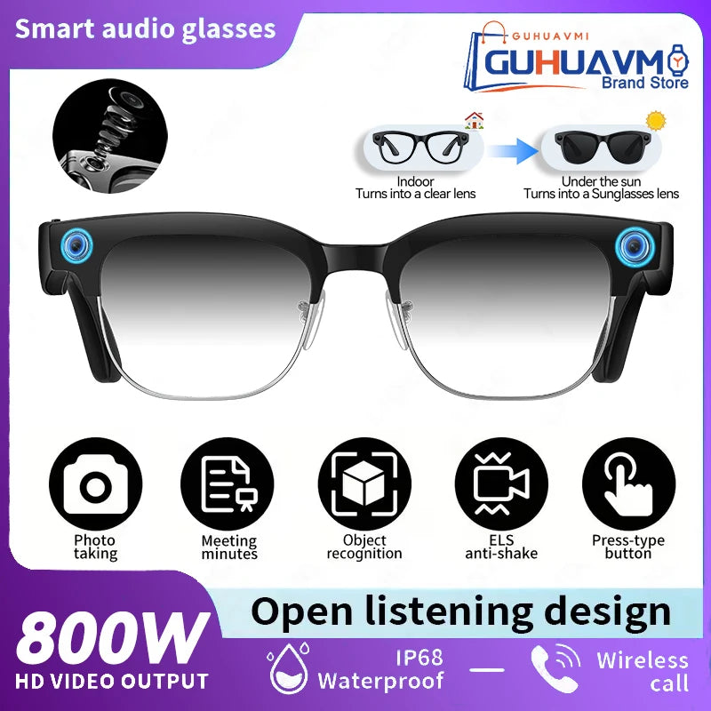 New 1200P HD Smart Glasses With 800W Ultra-Wide Camera Video Recording 4GB AI Photo Recognition Bluetooth Call Translation Voice
