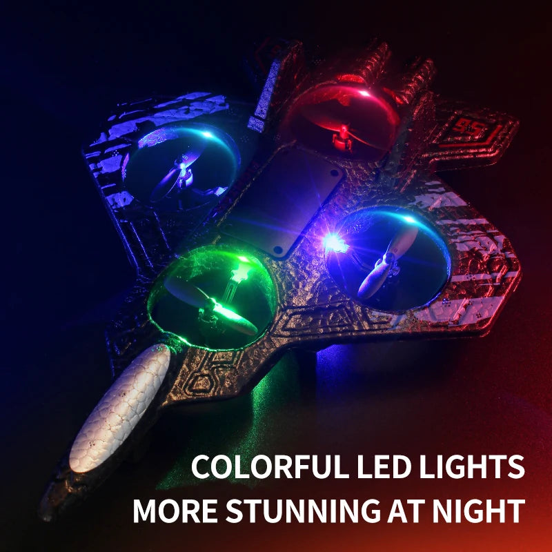 2.4G remote control fighter electric foam glider stunt tumbling UAV hovering helicopter with LED colorful lights aircraft model