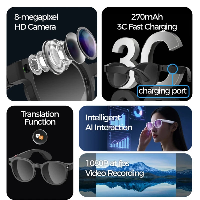 Lenovo AI Smart Glasses Video Recording HD Camera Shooting Multifunctional  AI Translation Image Conversation Music Sunglasses