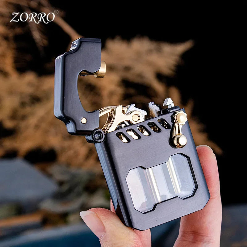 2025 New Zorro Kerosen Lighter Cyber Mecha Transparent Bin Rocker Cool Classic Torrens Tide Men Lighters Wholesale