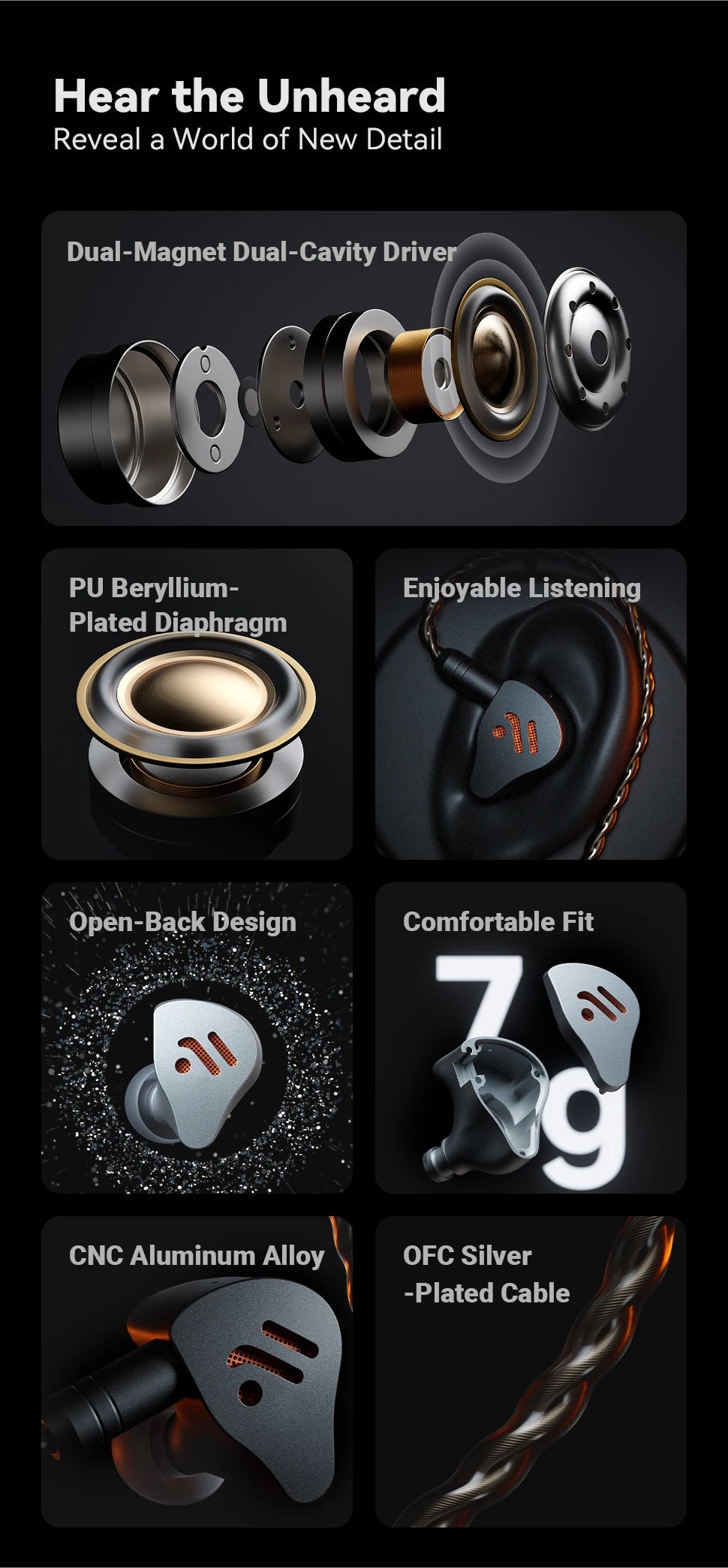 Fosi Audio IM4 Hifi Wired Earphones Open-Back Dynamic Drivers IEM Headphones For Music Monitoring Gaming Earbuds