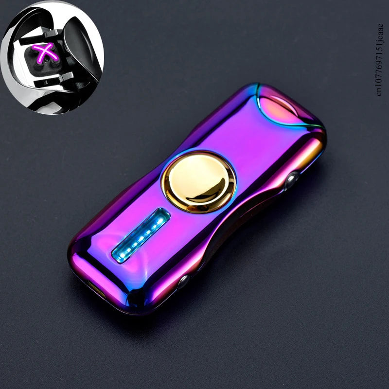 New Unusual Fidget Spinner Electric Double Arc Metal Lighter LED Light Plasma Pulse Flameless Igniter USB Charging Creative Gift