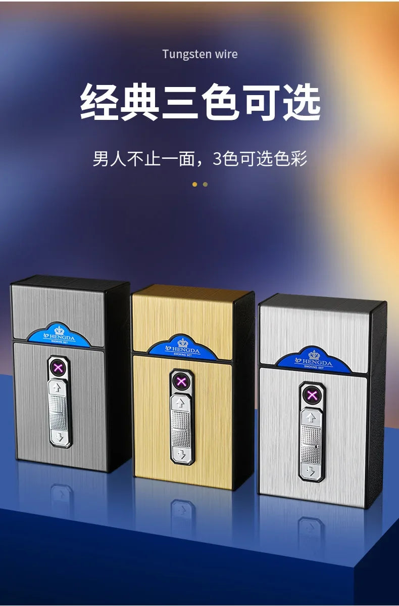20 Thick Double Arc Pulse USB Charging Lighter Waterproof Moisture Resistant Cigarette Case for Outdoor Smoking Use