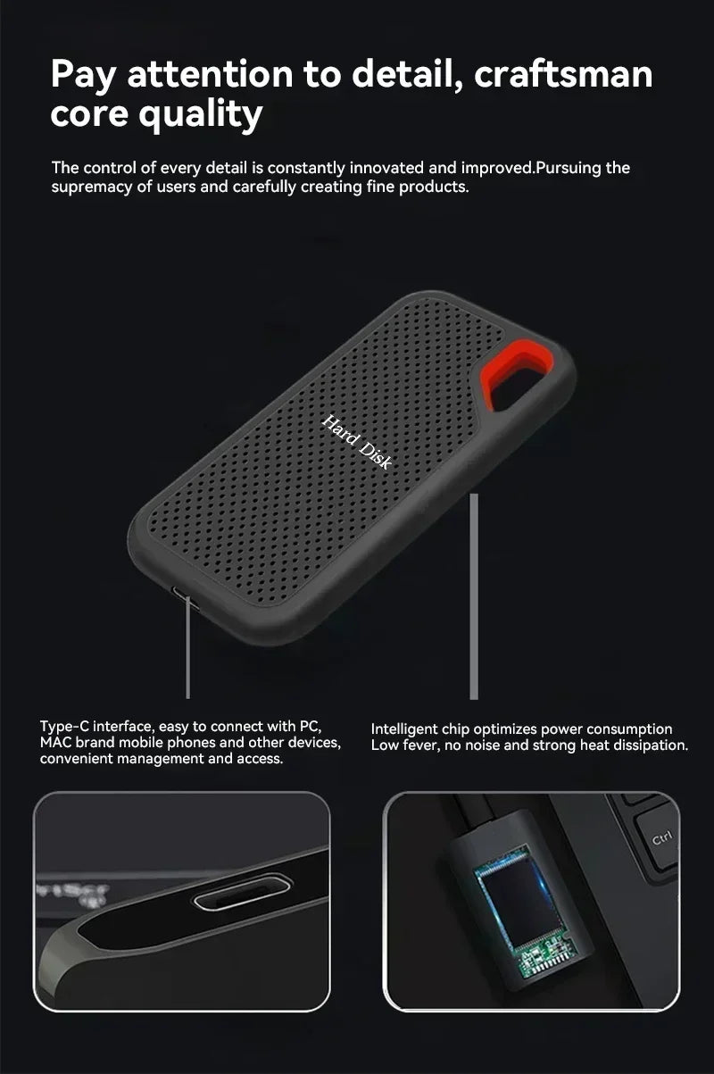 External Hard Drive 1TB Portable SSD 2TB High-speed Solid-state Drive 64TB Large Capacity Hard Drive for Laptops/PC/Phones/MAC