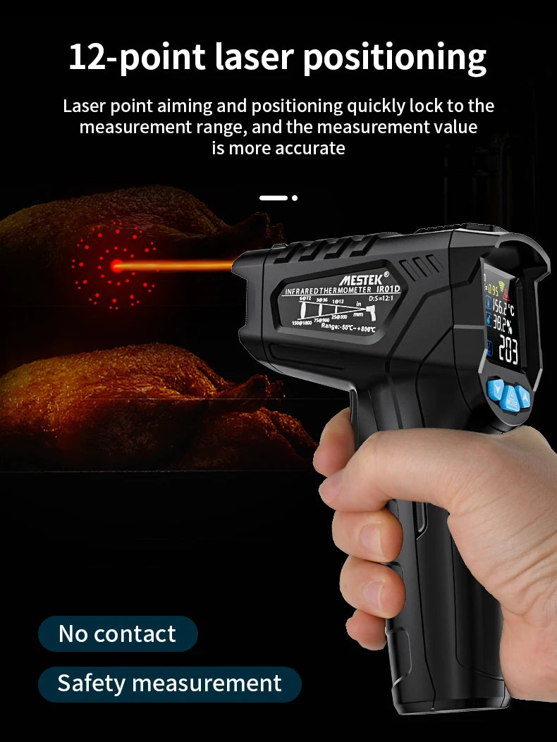 -50 to 800 Degree Mestek Digital Infrared Thermometer Laser Temperature Meter Non-contact Pyrometer Hygrometer IR Thermometer