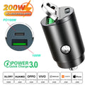 100W/200W QC3.0 PD Mini Car Charger 12-24V Lighter Fast Charging Car USB Type C Charger for Xiaomi Samsung Huawei iPhone Power