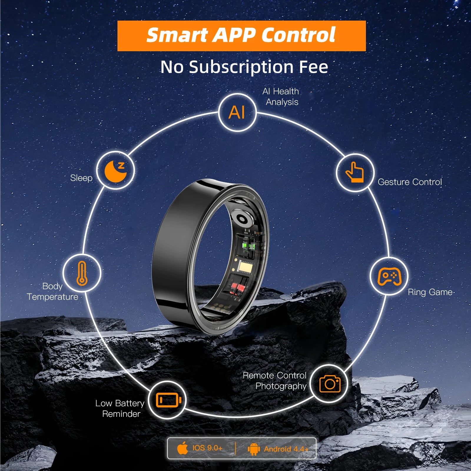 Amovan Smart Ring Premium Temperature Remote Control Sports Sleep Health Fitness Fasion Ring for Samsung iOS Phone for Woman Man